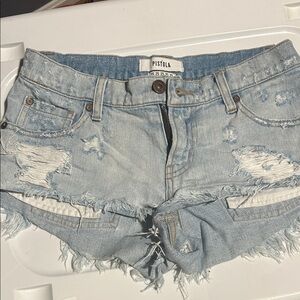 Pistola Light Blue Frayed Jean Shorts